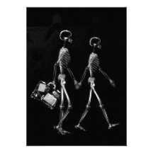 X-RAY VISION SKELETON COUPLE TRAVELING B&W PERSONALIZED INVITATION