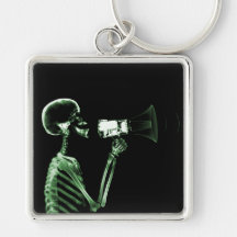 X-RAY VISION SKELETON ON MEGAPHONE - GREEN KEY CHAINS