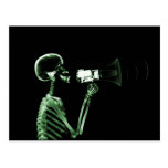 X-RAY VISION SKELETON ON MEGAPHONE - GREEN POST CARDS