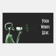 X-RAY VISION SKELETON ON MEGAPHONE - GREEN RECTANGLE STICKER