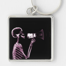 X-RAY VISION SKELETON ON MEGAPHONE -PINK KEY CHAIN