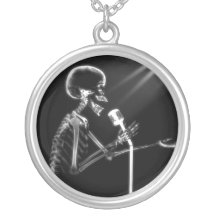 X-RAY VISION SKELETON SINGING ON RETRO MIC - B&W PERSONALIZED NECKLACE
