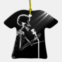 X-RAY VISION SKELETON SINGING ON RETRO MIC - B&W CHRISTMAS ORNAMENTS