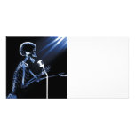 X-RAY VISION SKELETON SINGING ON RETRO MIC - BLUE PERSONALIZED PHOTO CARD