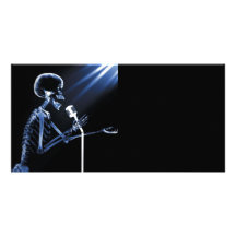 X-RAY VISION SKELETON SINGING ON RETRO MIC - BLUE CUSTOM PHOTO CARD