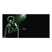 X-RAY VISION SKELETON SINGING ON RETRO MIC - GREEN PHOTO GREETING CARD