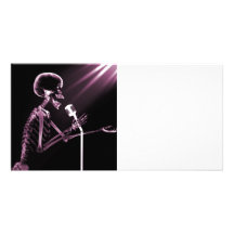 X-RAY VISION SKELETON SINGING ON RETRO MIC - PINK CUSTOM PHOTO CARD