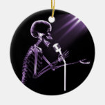 X-RAY VISION SKELETON SINGING ON RETRO MIC PURPLE CHRISTMAS ORNAMENTS