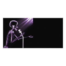X-RAY VISION SKELETON SINGING ON RETRO MIC PURPLE PHOTO GREETING CARD