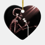 X-RAY VISION SKELETON SINGING ON RETRO MIC - RED CHRISTMAS TREE ORNAMENT