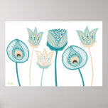 XL Turquoise Aqua Vintage Funky Flower Art posters