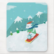 Xmas Bear and Penguin Mousepad