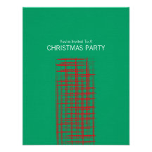 Xmas Brush Checks green Small Invitation