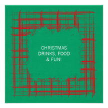 Xmas Brush Checks green Square Invitation