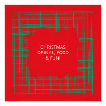 Xmas Brush Checks red Square Invitation