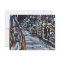xmas card basset hound happy holidays custom invitations
