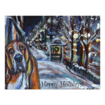 xmas card basset hound happy holidays custom invitations