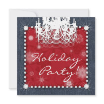 Xmas Denim Diamonds Wedding Chandelier Floral Red Custom Invitations