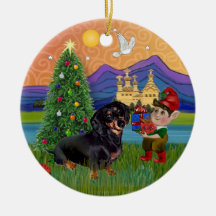 Xmas Fantasy -  Dachshund (black-tan) Christmas Ornament