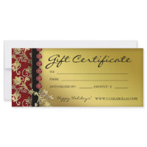 Xmas Gift Certificates Salon Spa Gold Red Floral Rack Card