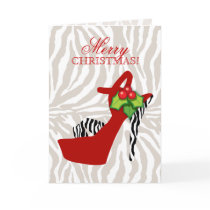 Xmas High Heel Shoe Zebra Red