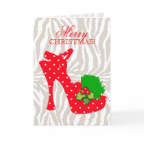 Xmas High Heel Shoe Zebra Red Dots Cards