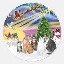 Xmas Magic (R) - Five cats (AmSH) Round Sticker