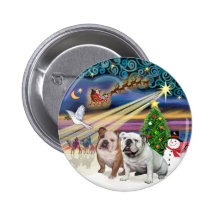 Xmas Magic (R) - Two English Bulldogs Buttons