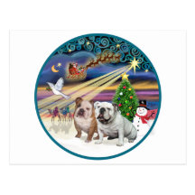 Xmas Magic (R) - Two English Bulldogs Postcards