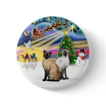 Xmas Magic (R) - Two Siamese cats Buttons