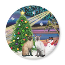 Xmas Magic - Two Siazmese cats (Seal + Choc) Refrigerator Magnets