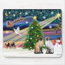 Xmas Magic - Two Siazmese cats (Seal + Choc) Mouse Pad