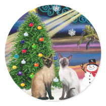 Xmas Magic - Two Siazmese cats (Seal + Choc) Round Sticker