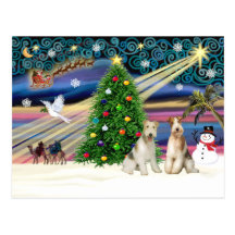 Xmas Magic-Wire Fox Terrier PAIR Postcards