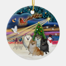 Xmas Music - Pomeranians (FOUR), Xmas Music - P... Christmas Ornament