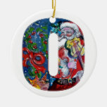 XMAS O LETTER /SANTA  CLAUS WITH VIOLIN MONOGRAM CHRISTMAS TREE ORNAMENT