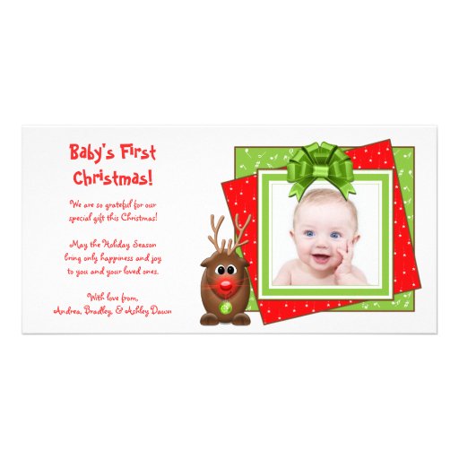 Xmas Reindeer Baby's First Christmas Photo Card