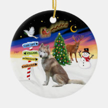Xmas Signs - Red Siberian Husky Christmas Ornaments