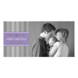 Xmas Stripes Christmas Photo Card (Grey / Purple)