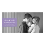 Xmas Stripes Christmas Photo Card (Grey / Purple)