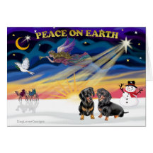 XmasSunrise-2 black Dachshunds Greeting Card