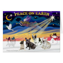 XmasSunrise-Four FrenchBulldogs Greeting Cards