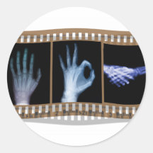XRAY SIGN LANGUAGE FILM - HAND OK HANDSHAKE ROUND STICKER