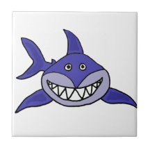 XX- Funny Grinning Shark Cartoon Ceramic Tile
