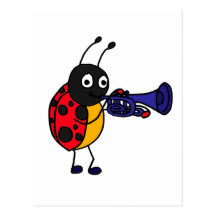 XX- Ladybug Playing Trumpet Cartoon Postcard