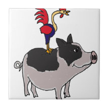 XX- Pig and Rooster Folk Art Ceramic Tiles