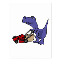 XX- T-rex Dinosaur Pushing Lawn Mower Postcard