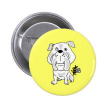 XX- Yellow Jacket Stinging Bulldog Cartoon Pinback Buttons