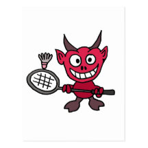 XY- Devil Playing BADminton Cartoon Post Card