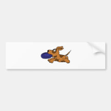 XY- Funny Brown Puppy Dog Catching Frisbee Bumper Sticker